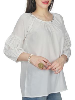 white solid georgette tunic - 11792134 - Standard Image - 2