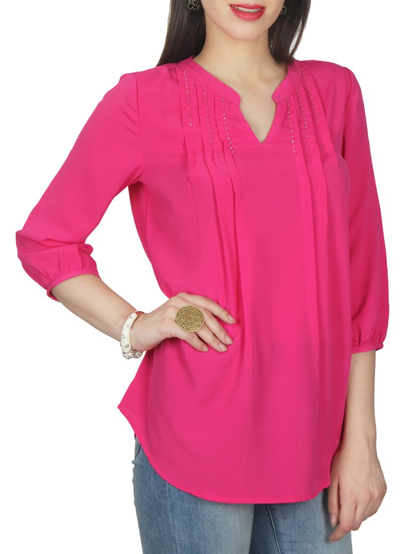 pink solid crepe tunic - 11792151 - Zoom Image - 2