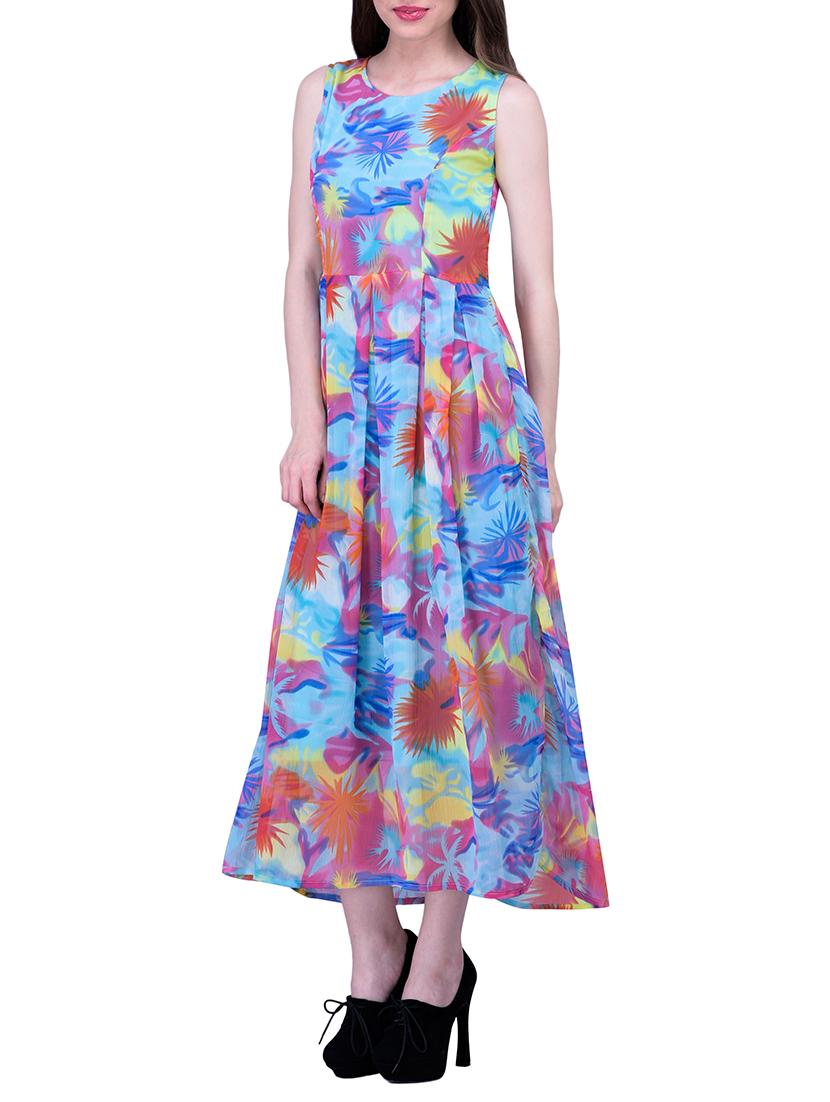 blue printed chiffon maxi dress - 11792403 - Zoom Image - 2