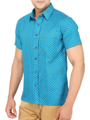 light blue printed cotton casual shirt - 11802140 - Standard Image - 2