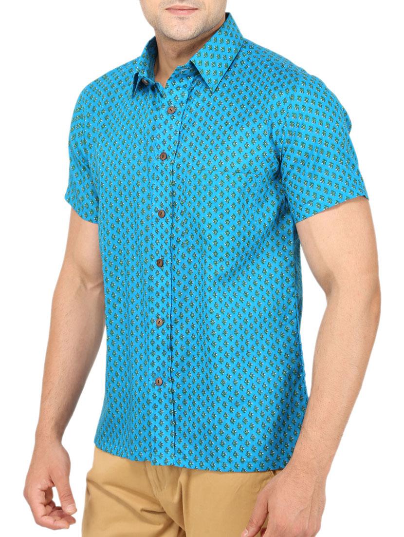 light blue printed cotton casual shirt - 11802140 - Zoom Image - 2