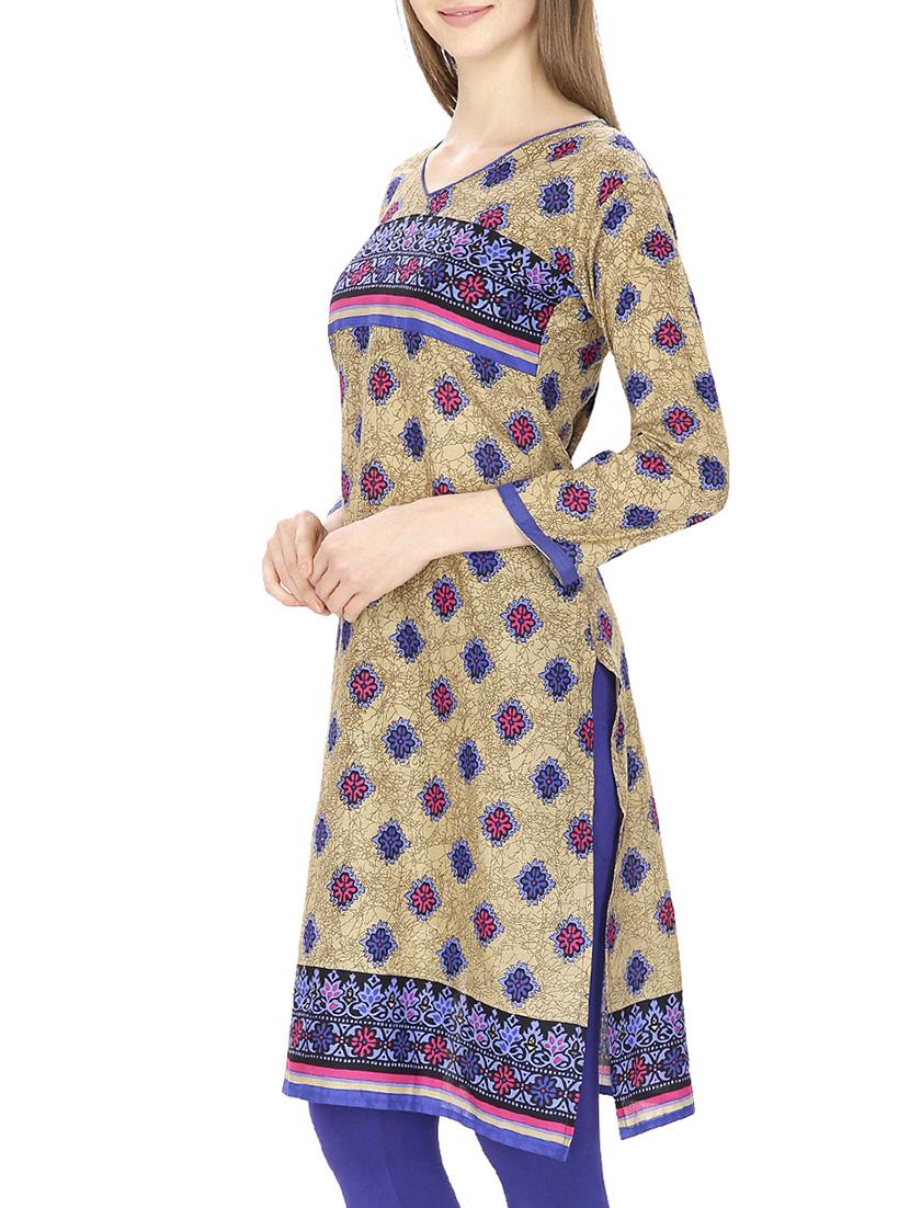 blue cotton straight kurta - 11807631 - Zoom Image - 2