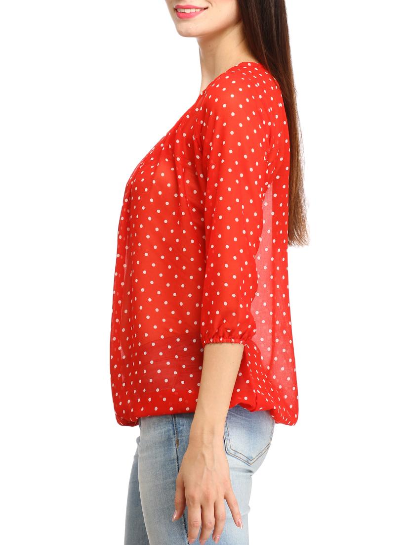 red poly georgette regular top - 11829061 - Zoom Image - 2