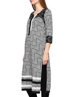 black cotton printed straight kurta - 11831792 - Standard Image - 2