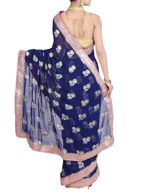 blue georgette gota patti saree with blouse - 11834410 - Standard Image - 2