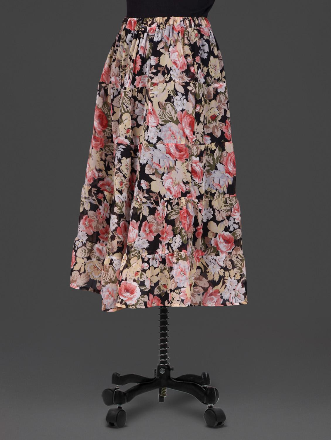 Multicoloured floral print georgette skirt - 1184844 - Zoom Image - 2