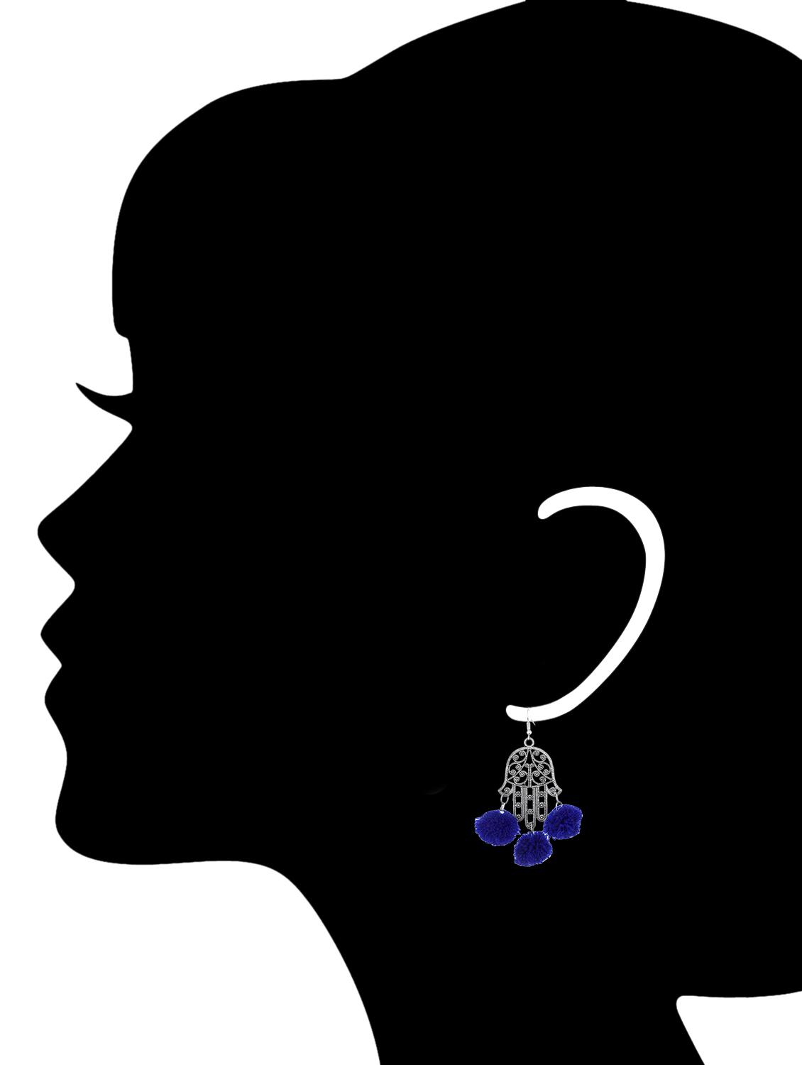 silver and blue pom pom embellished metal earrings - 11857433 - Zoom Image - 2
