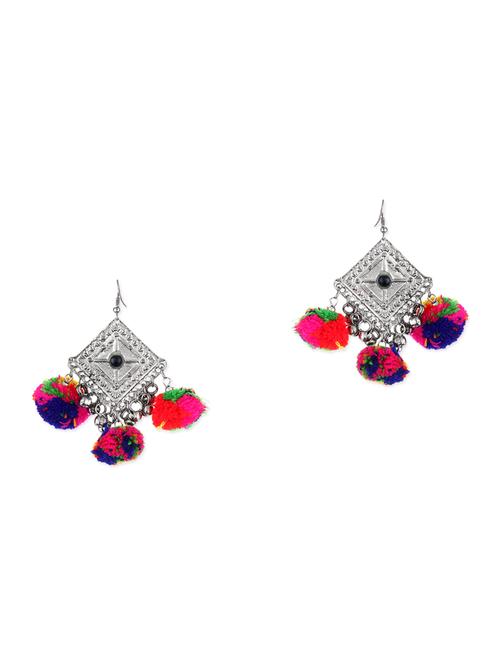 multicoloured pom pom embellished metal earrings - 11857439 - Standard Image - 1