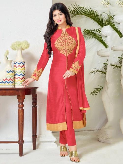 red cotton straight pant suits dress material - 11859692 - Standard Image - 1
