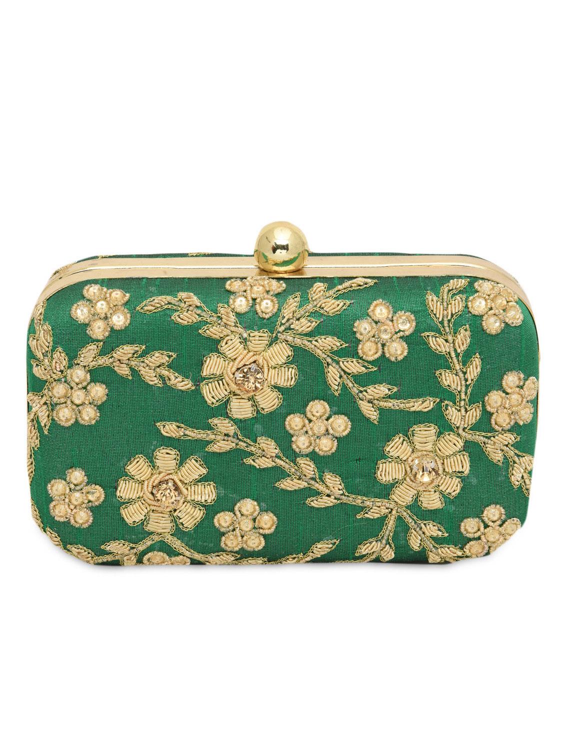 green embellished polyester box clutch - 1185998 - Zoom Image - 2