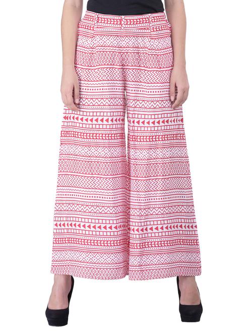 white and red printed rayon palazzo - 11866163 - Very Small Image - 1