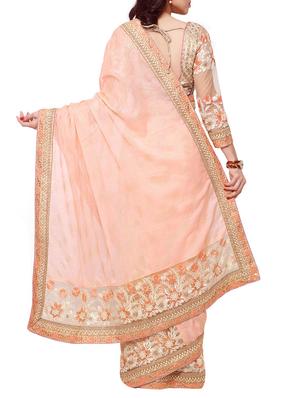 peach half and half georgette saree with blouse - 11866339 - Standard Image - 2