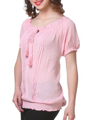 drawstring neck pink rayon top - 1187002 - Standard Image - 2