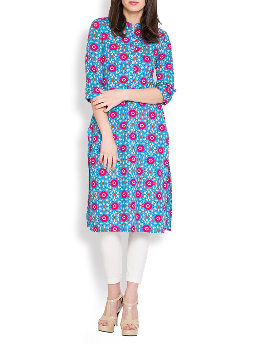 Blue Cotton Straight Kurta - By