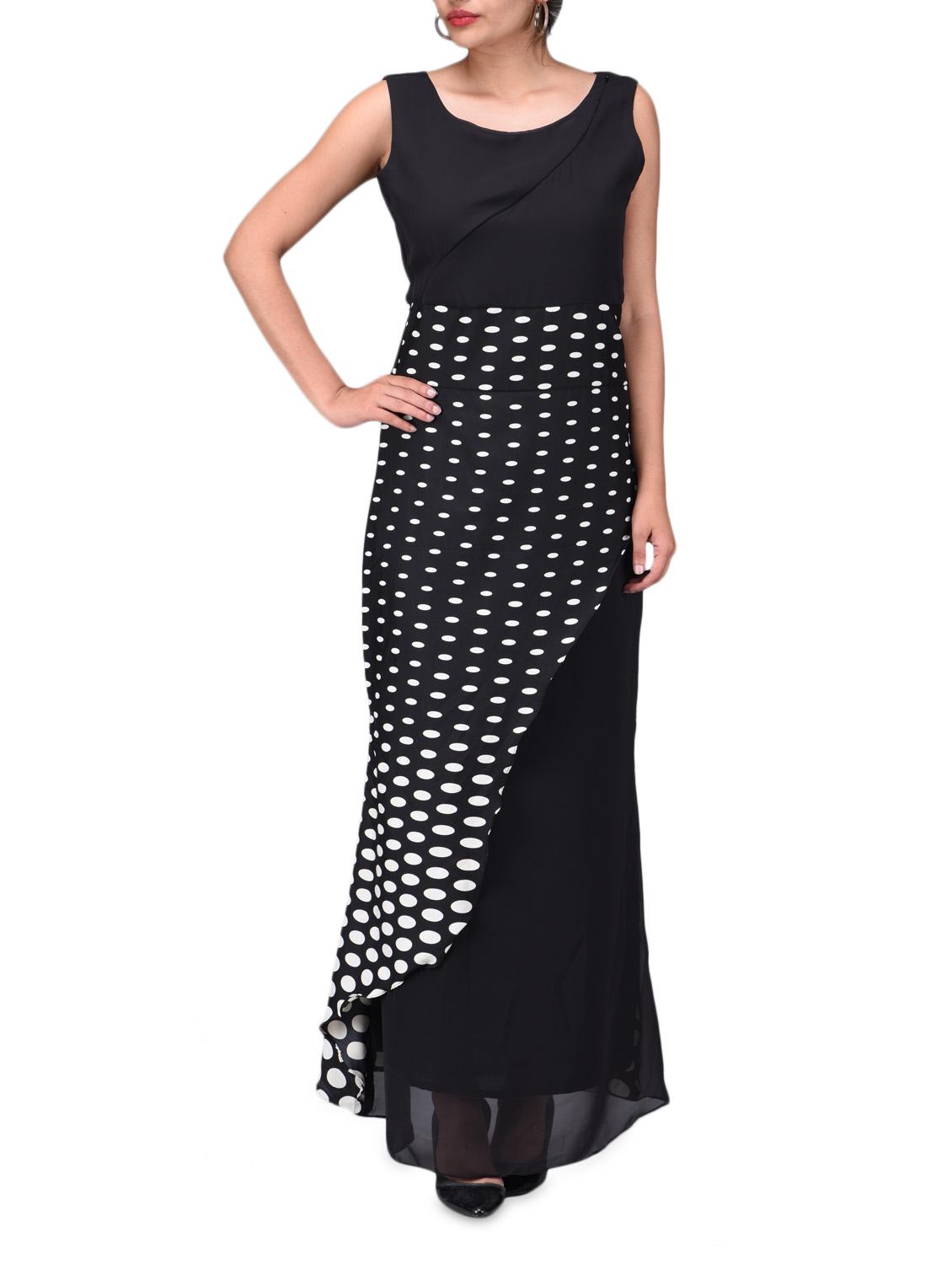 Black Georgette Polka Dots Maxi Dress - By