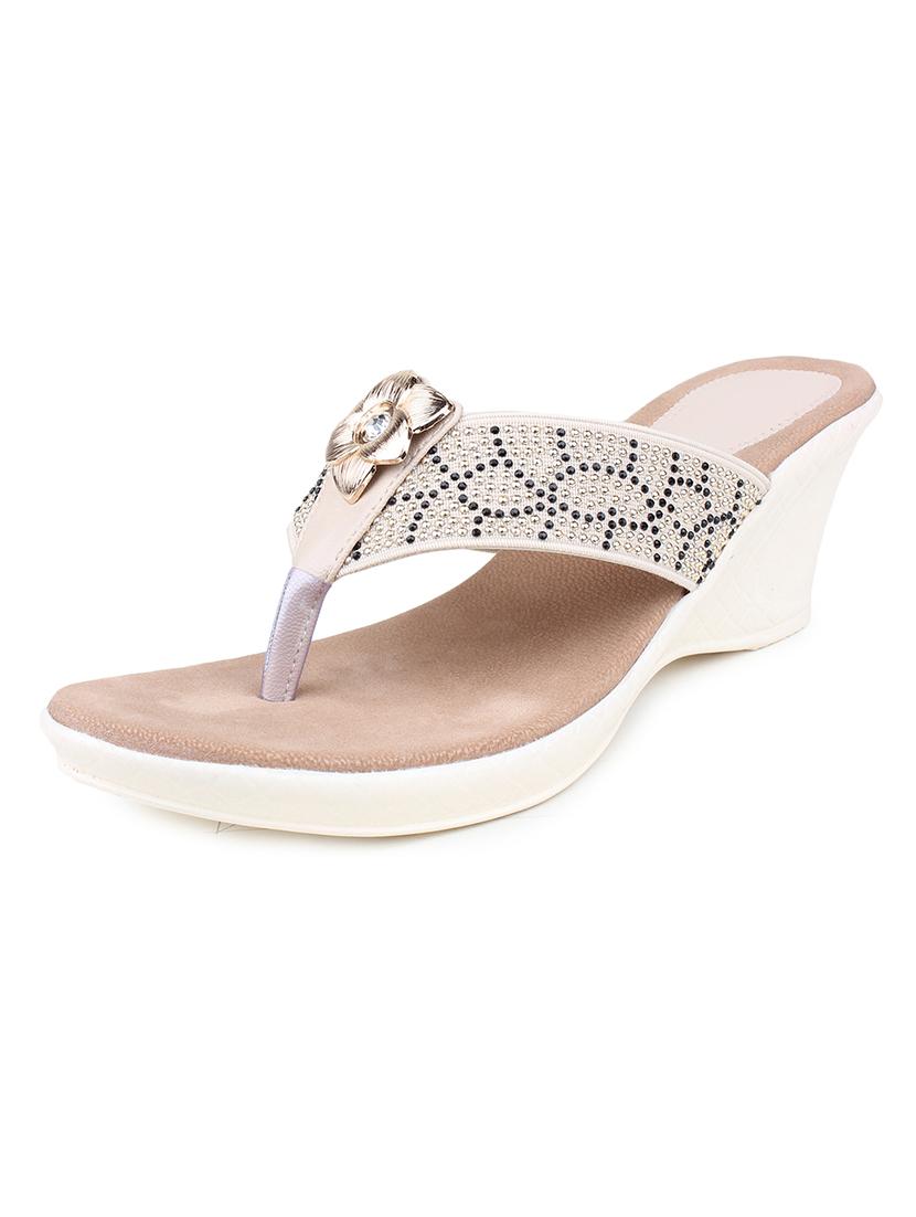 cream embelished faux leather wedges - 11899859 - Zoom Image - 2