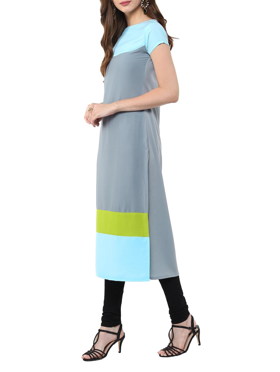 colour block long kurta - 11900666 - Zoom Image - 2
