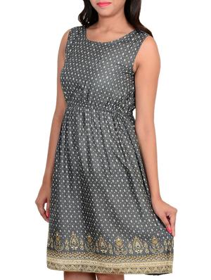 grey rayon fit & flare dress - 11902278 - Standard Image - 2