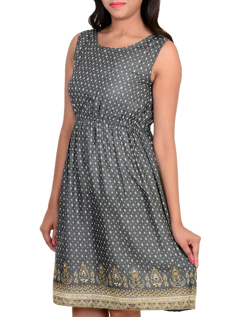 grey rayon fit & flare dress - 11902278 - Zoom Image - 2