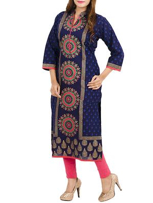 blue cotton straight kurta - 11911024 - Standard Image - 2