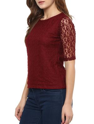 solid maroon cotton regular top - 11913550 - Standard Image - 2
