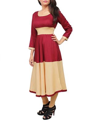 maroon rayon flared kurta - 11916026 - Standard Image - 2