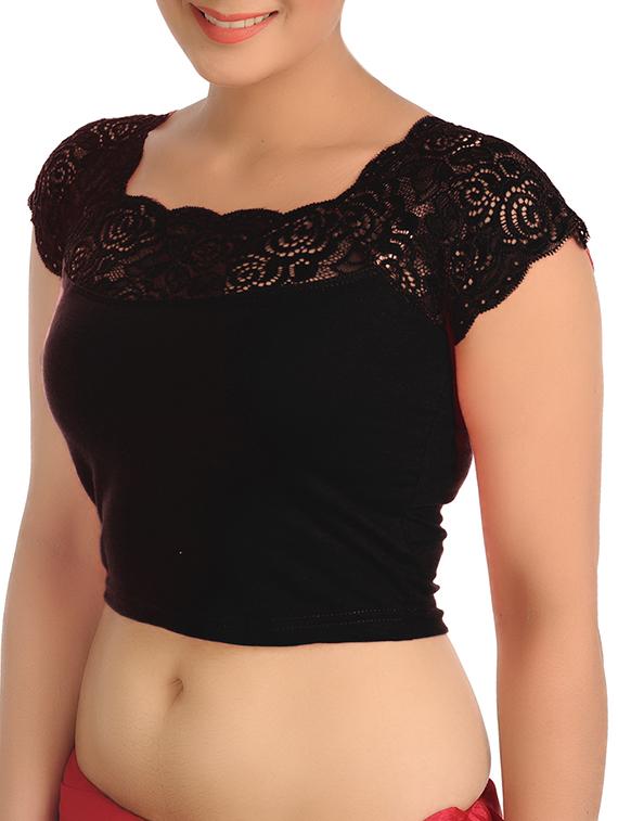 black cotton lycra solid stitched blouse - 11919052 - Zoom Image - 2