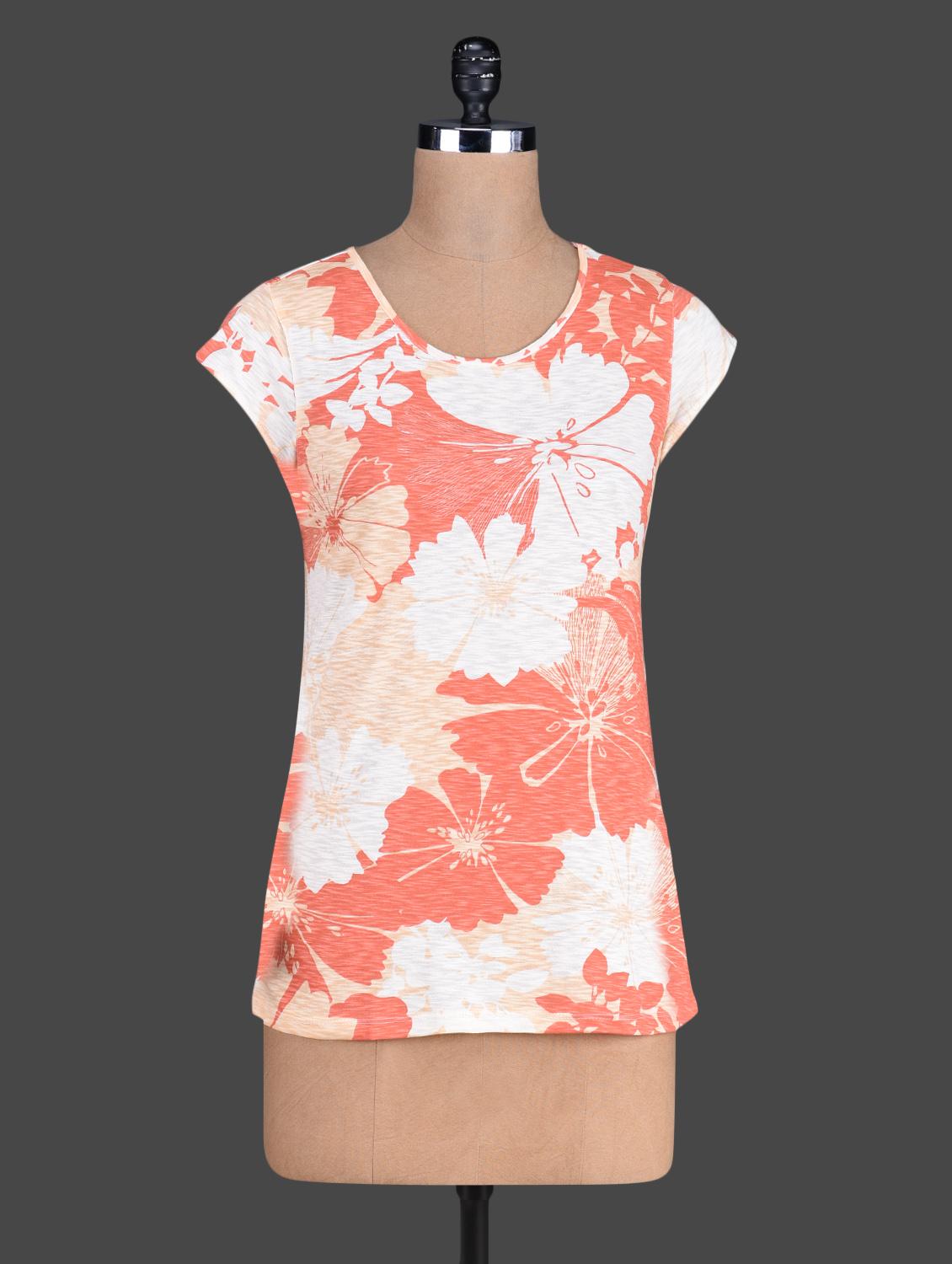 Floral Pattern Print Round Neck Short Sleeve Top - Besiva
