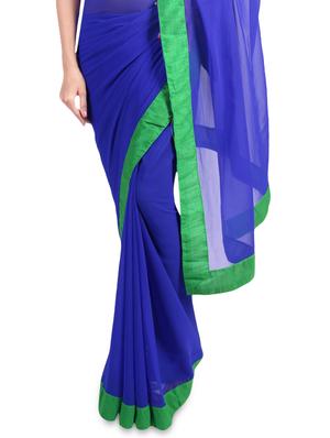 Blue faux georgette saree with green border - 1192807 - Standard Image - 2