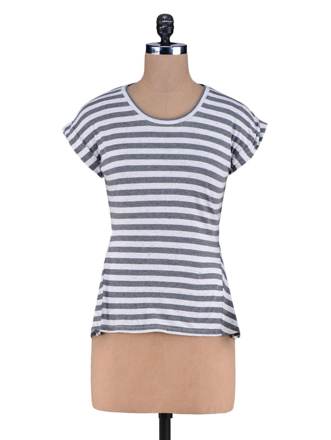 Grey Yarn Dyed Stripes Knitted Cotton Top - By