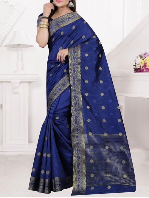 blue silk blend printed saree with blouse - 11957138 - Very Small Image - 1