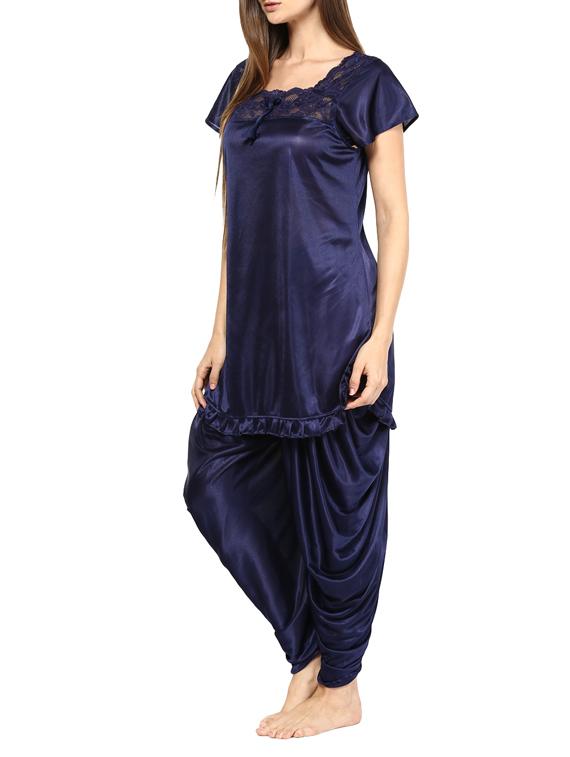 blue satin pyjama set nightwear - 11958650 - Zoom Image - 2