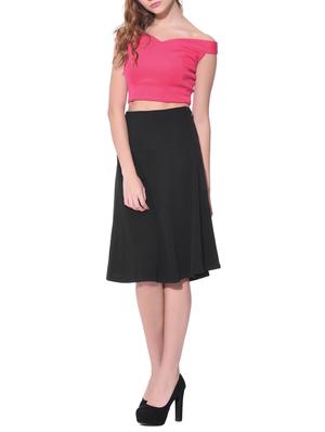pink solid crop top and black skirt set - 11960593 - Standard Image - 2