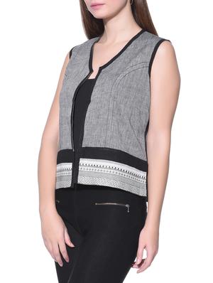 grey front open cotton short jacket - 12081014 - Standard Image - 2