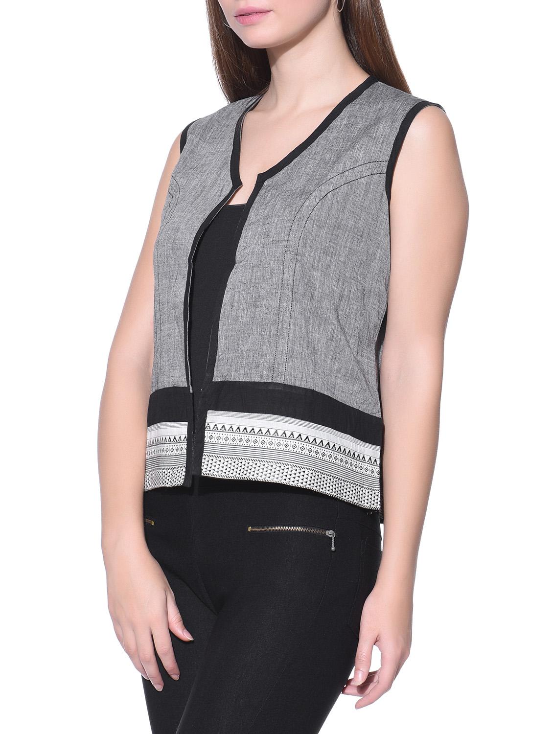 grey front open cotton short jacket - 12081014 - Zoom Image - 2