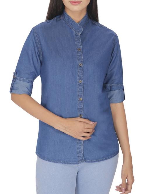 solid blue denim shirt - 12082044 - Standard Image - 1
