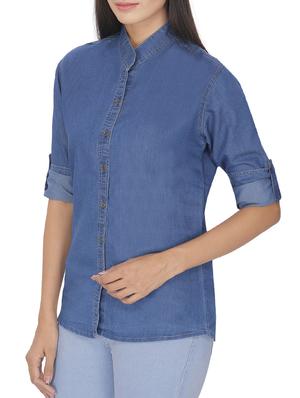 solid blue denim shirt - 12082044 - Standard Image - 2