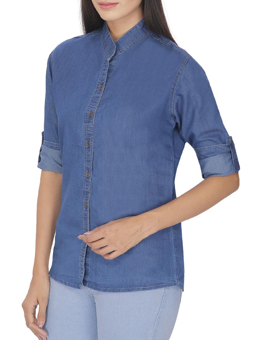 solid blue denim shirt - 12082044 - Zoom Image - 2