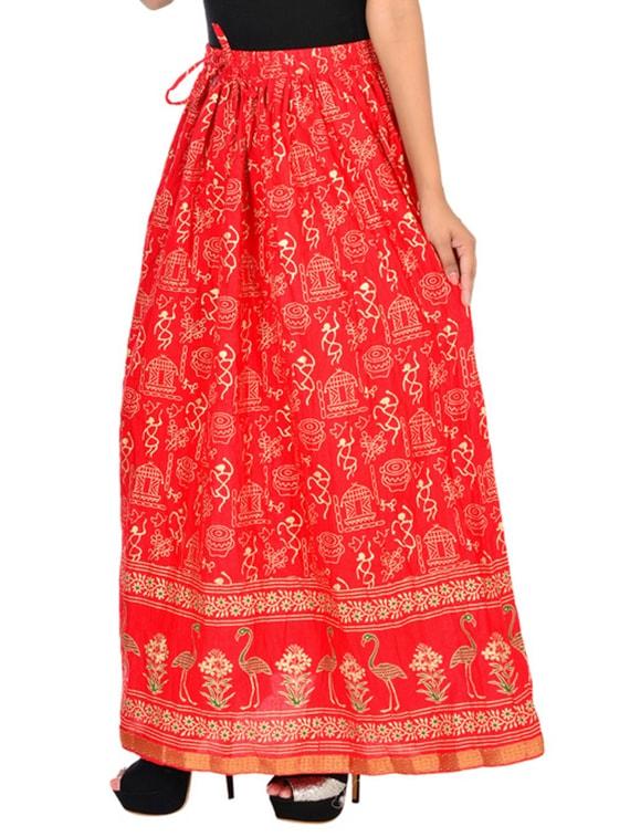 red cotton flared skirt - 12086521 - Zoom Image - 2
