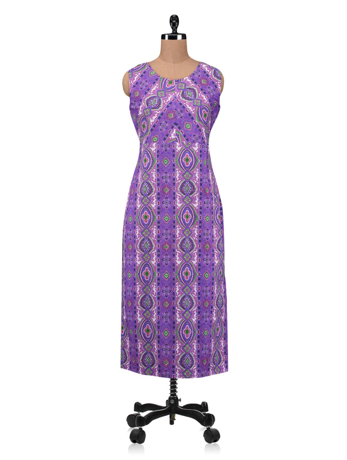 Purple Printed Cotton Kurta - By - 1208857