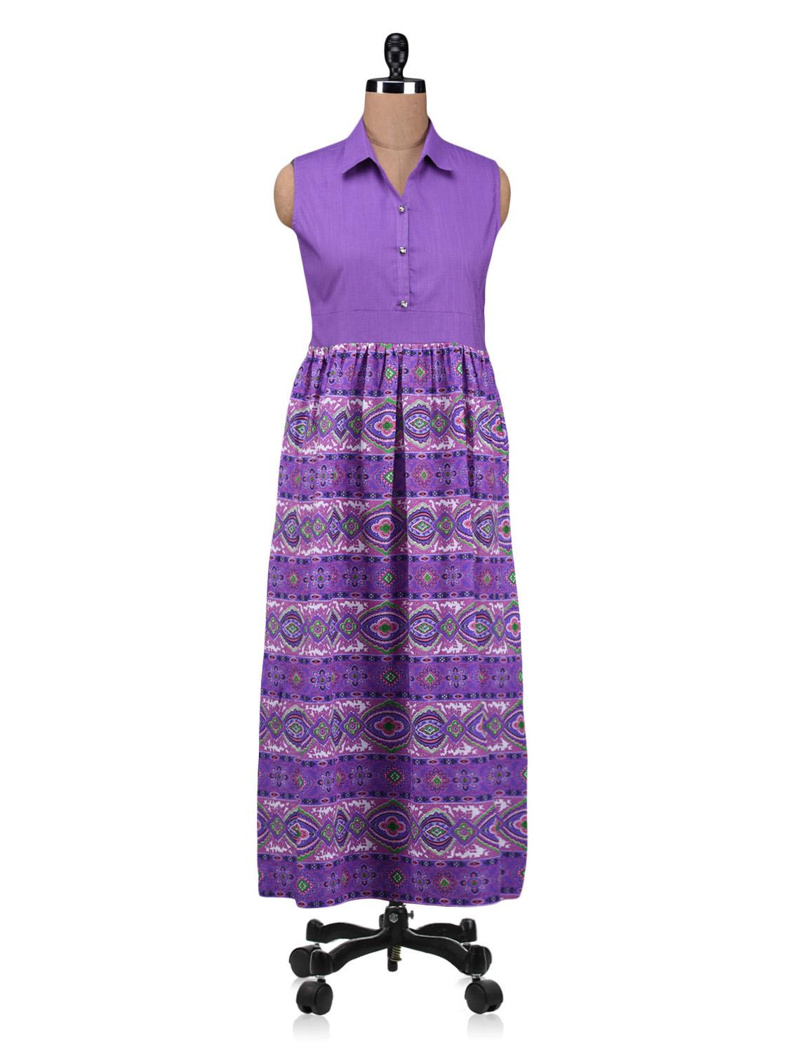 Purple Printed Cotton Kurta - By