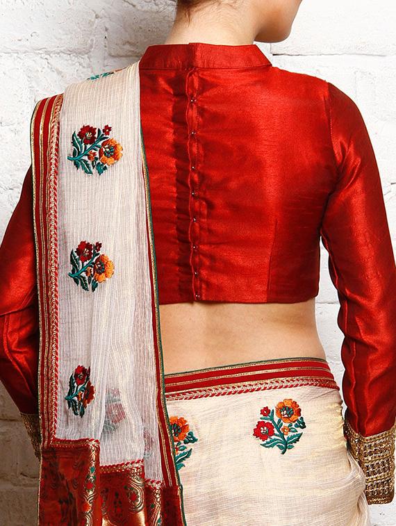 Red dupion embroidered stitched blouse - 12095430 - Zoom Image - 2