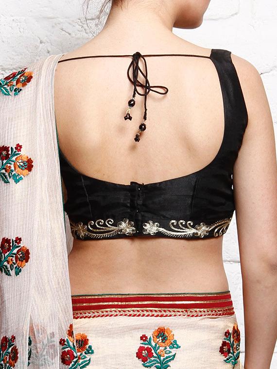black dupion embroidered sleeveless blouse - 12095432 - Zoom Image - 2