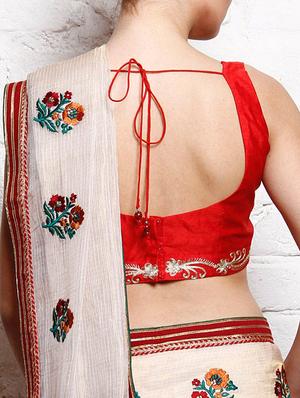 red dupion embroidered sleeveless blouse - 12095436 - Standard Image - 2