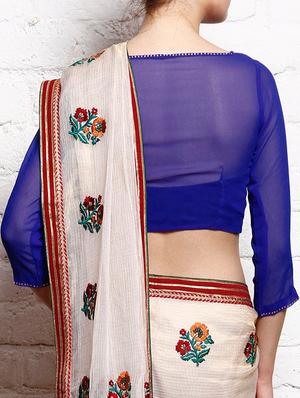 Royal blue georgette three-quarter sleeved stitched blouse - 12095438 - Standard Image - 2