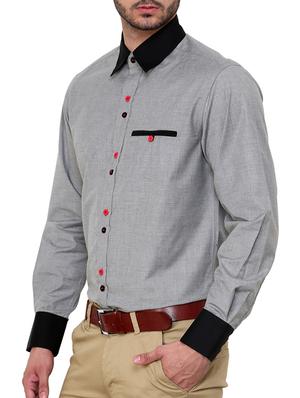 grey cotton casual shirt - 12099513 - Standard Image - 2