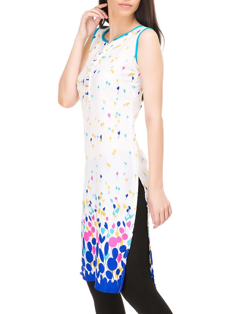 white crepe straight kurta - 12100809 - Zoom Image - 2