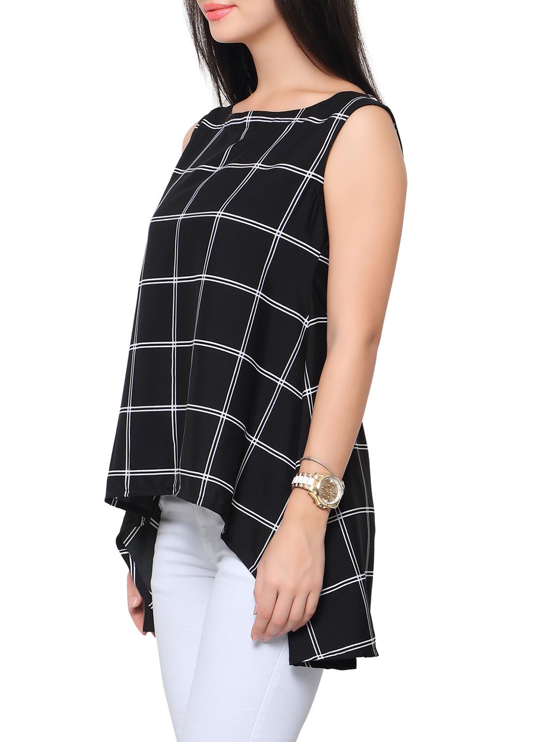 black checkered crepe regular top - 12104554 - Zoom Image - 2