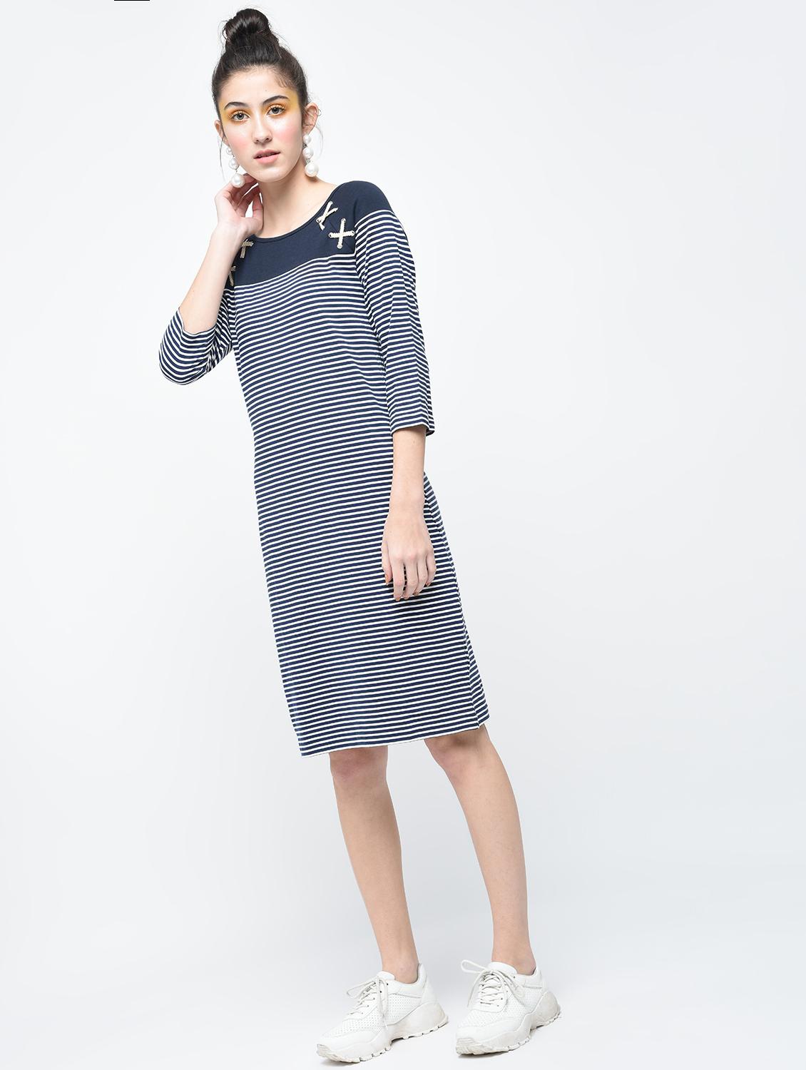 lace up detail striped sheath dress - 12107541 - Zoom Image - 2