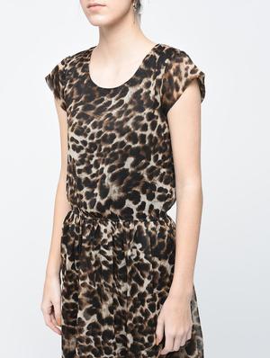 brown animal print chiffon fit and flare dress - 12107552 - Standard Image - 5